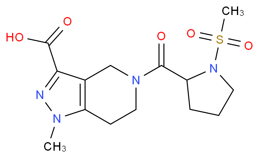1-methyl-5-{[1-(methylsulfonyl)pyrrolidin-2-yl]carbonyl}-4,5,6,7-tetrahydro-1H-pyrazolo[4,3-c]pyridine-3-carboxylic acid_分子结构_CAS_)