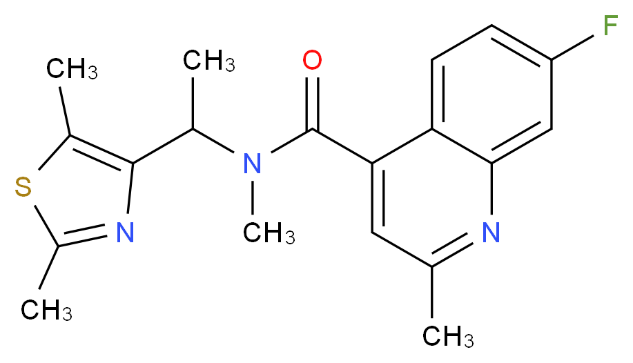 N-[1-(2,5-dimethyl-1,3-thiazol-4-yl)ethyl]-7-fluoro-N,2-dimethyl-4-quinolinecarboxamide_分子结构_CAS_)