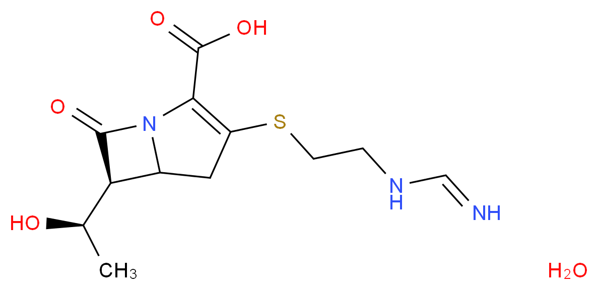 (6S)-6-[(1R)-1-hydroxyethyl]-3-[(2-methanimidamidoethyl)sulfanyl]-7-oxo-1-azabicyclo[3.2.0]hept-2-ene-2-carboxylic acid hydrate_分子结构_CAS_74431-23-5
