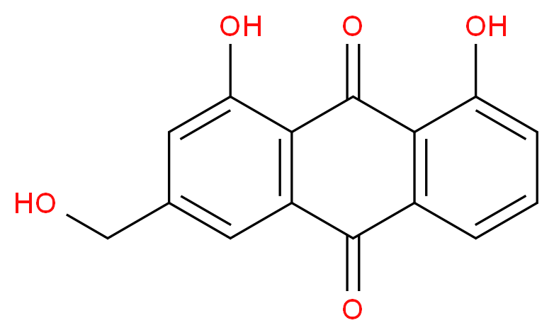 1,8-dihydroxy-3-(hydroxymethyl)-9,10-dihydroanthracene-9,10-dione_分子结构_CAS_481-72-1