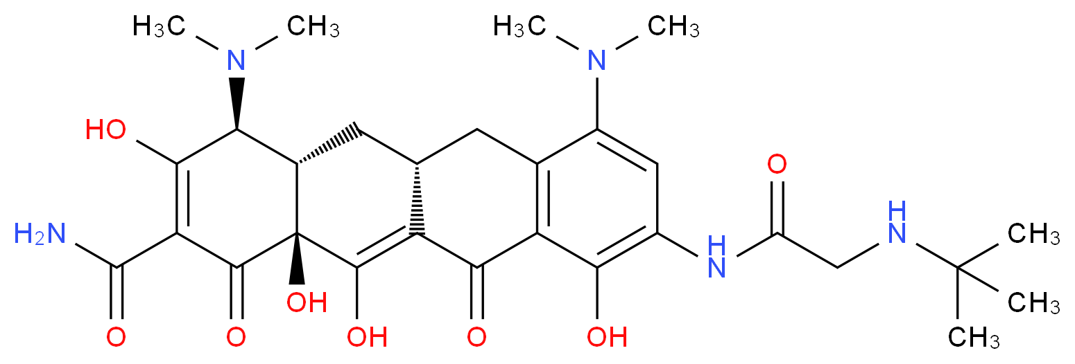 (4S,4aS,5aR,12aS)-9-[2-(tert-butylamino)acetamido]-4,7-bis(dimethylamino)-3,10,12,12a-tetrahydroxy-1,11-dioxo-1,4,4a,5,5a,6,11,12a-octahydrotetracene-2-carboxamide_分子结构_CAS_220620-09-7