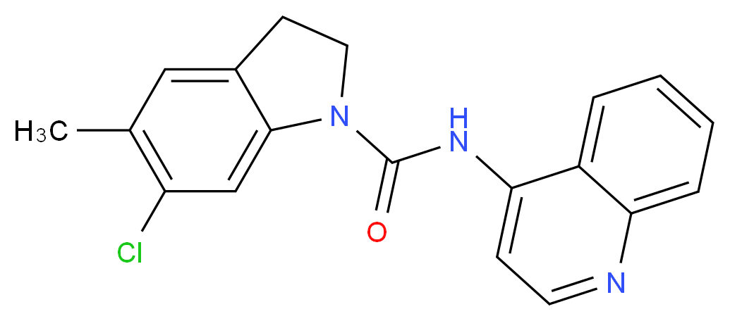 6-chloro-5-methyl-N-(quinolin-4-yl)-2,3-dihydro-1H-indole-1-carboxamide_分子结构_CAS_162100-15-4