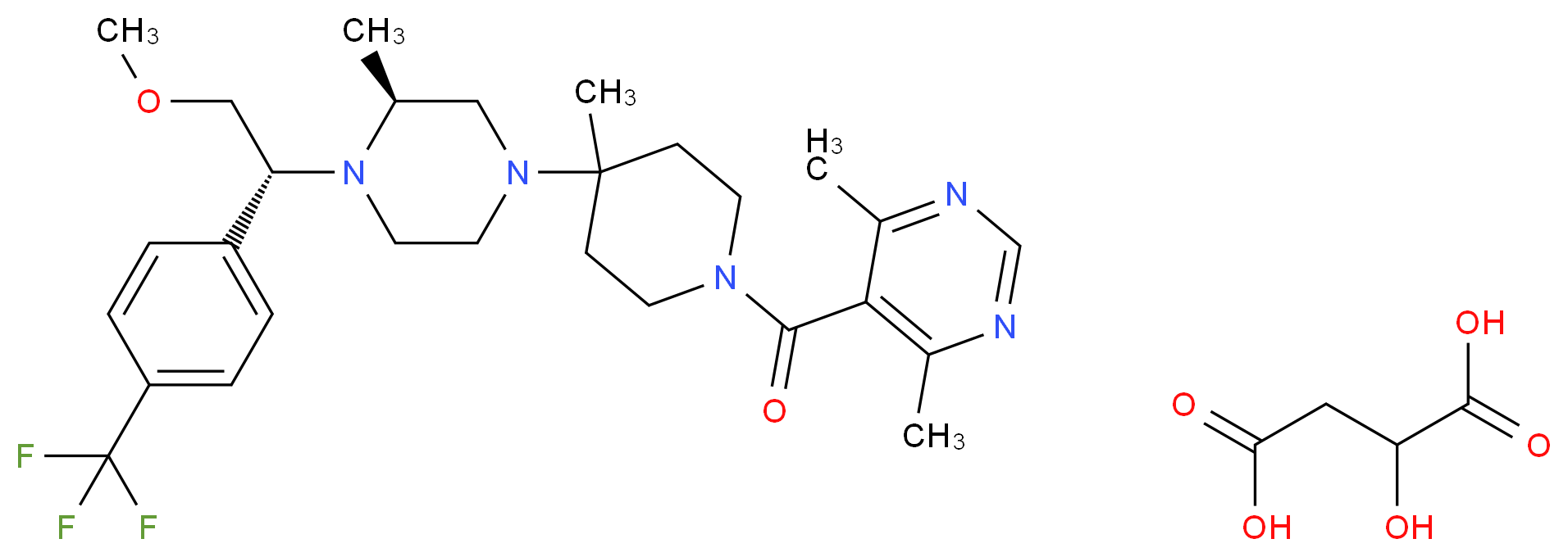 2-hydroxybutanedioic acid; 5-{4-[(3S)-4-[(1R)-2-methoxy-1-[4-(trifluoromethyl)phenyl]ethyl]-3-methylpiperazin-1-yl]-4-methylpiperidine-1-carbonyl}-4,6-dimethylpyrimidine_分子结构_CAS_541503-81-5