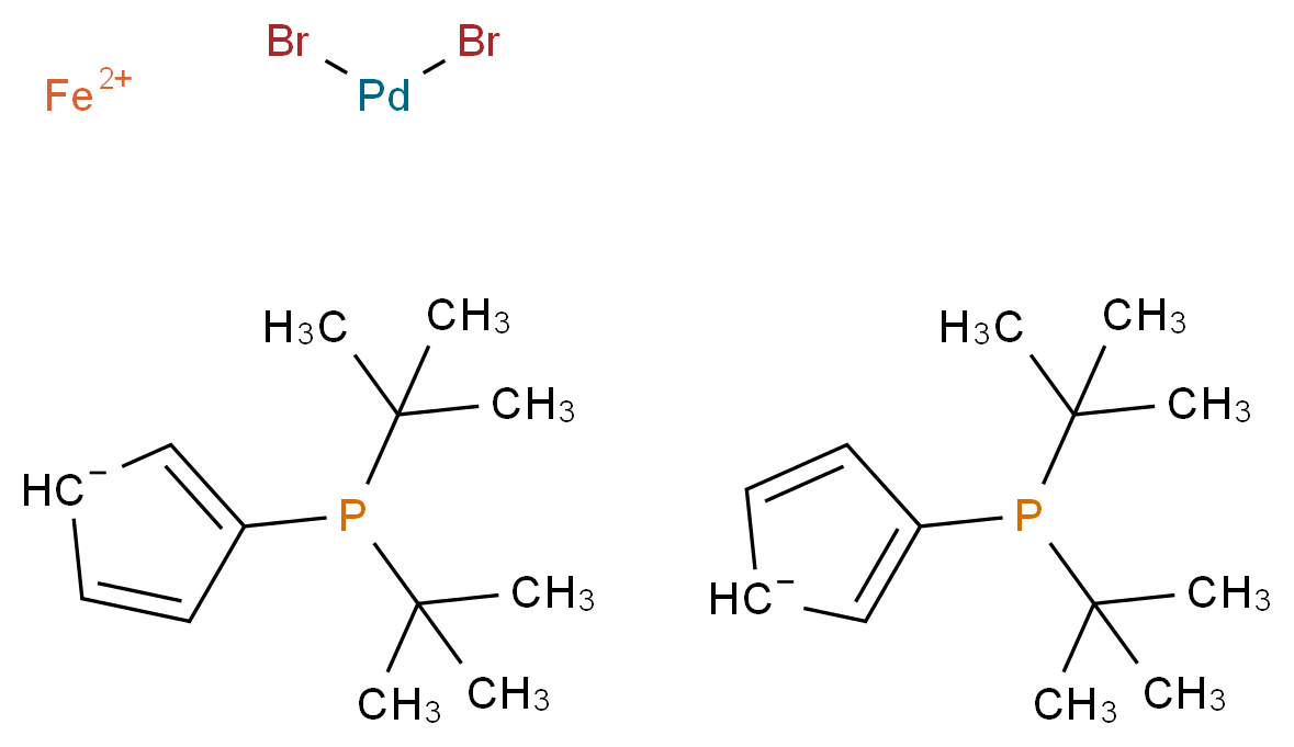λ<sup>2</sup>-iron(2+) ion bis(3-(di-tert-butylphosphanyl)cyclopenta-2,4-dien-1-ide) dibromopalladium_分子结构_CAS_1000310-63-3