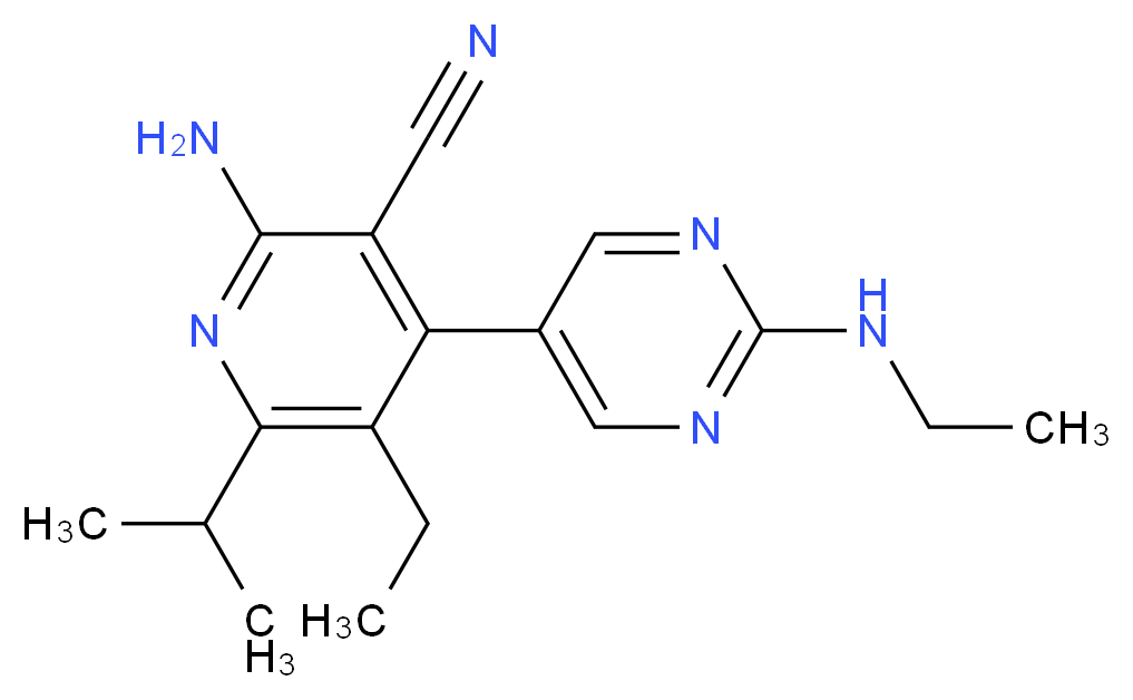 2-amino-5-ethyl-4-[2-(ethylamino)pyrimidin-5-yl]-6-isopropylnicotinonitrile_分子结构_CAS_)