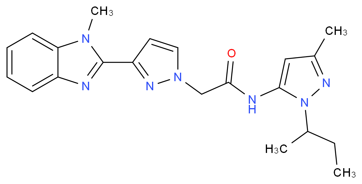 N-(1-sec-butyl-3-methyl-1H-pyrazol-5-yl)-2-[3-(1-methyl-1H-benzimidazol-2-yl)-1H-pyrazol-1-yl]acetamide_分子结构_CAS_)