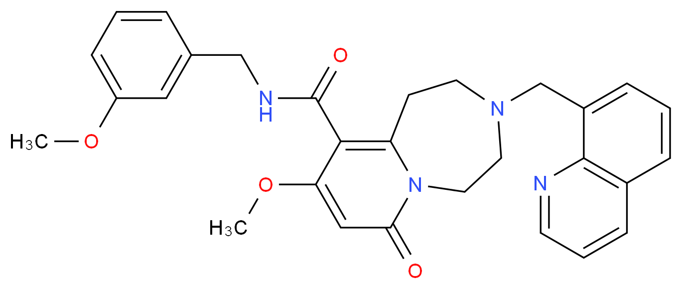 9-methoxy-N-(3-methoxybenzyl)-7-oxo-3-(8-quinolinylmethyl)-1,2,3,4,5,7-hexahydropyrido[1,2-d][1,4]diazepine-10-carboxamide_分子结构_CAS_)
