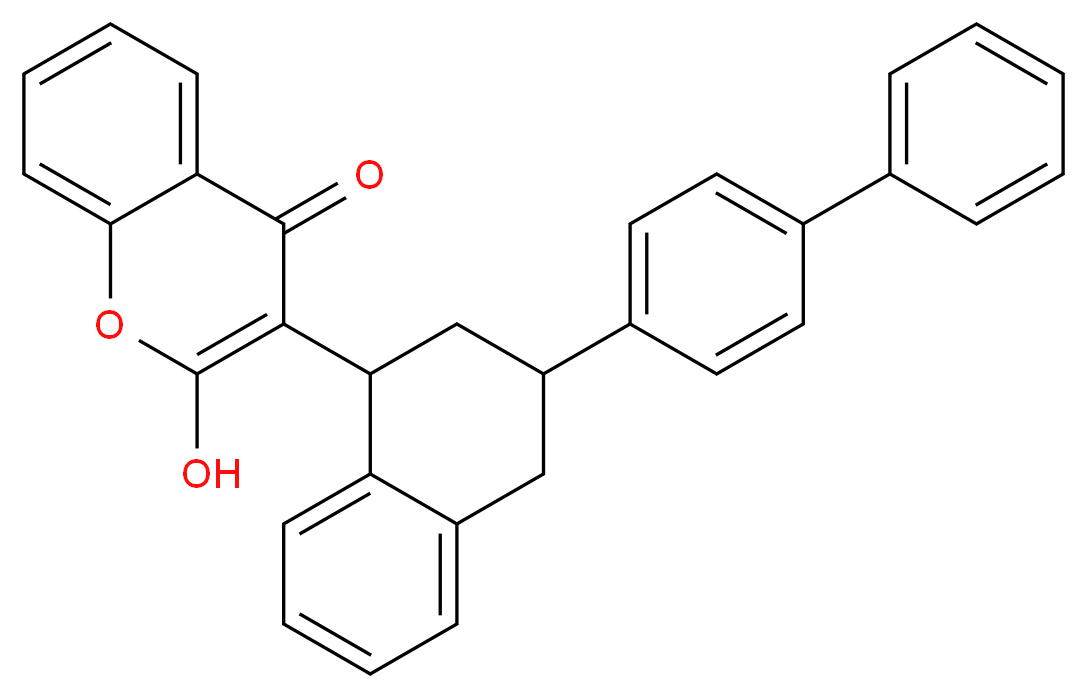 2-hydroxy-3-[3-(4-phenylphenyl)-1,2,3,4-tetrahydronaphthalen-1-yl]-4H-chromen-4-one_分子结构_CAS_56073-07-5