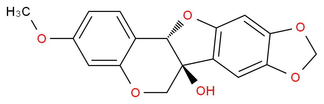 (1S,12S)-16-methoxy-5,7,11,19-tetraoxapentacyclo[10.8.0.0<sup>2</sup>,<sup>1</sup><sup>0</sup>.0<sup>4</sup>,<sup>8</sup>.0<sup>1</sup><sup>3</sup>,<sup>1</sup><sup>8</sup>]icosa-2(10),3,8,13,15,17-hexaen-1-ol_分子结构_CAS_20186-22-5