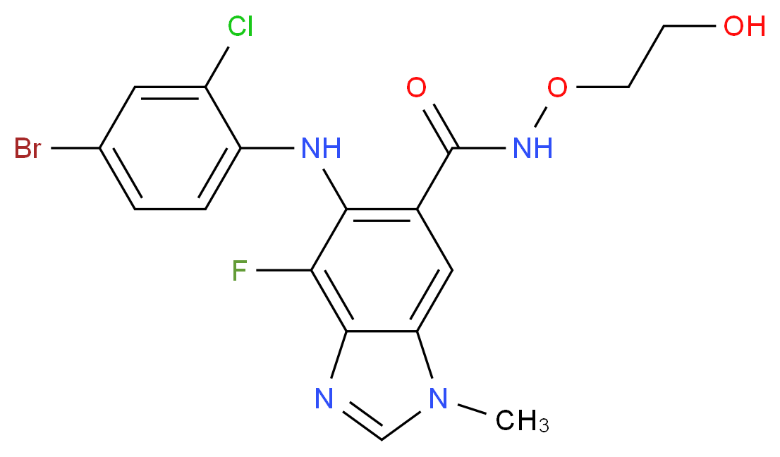 5-((4-bromo-2-chlorophenyl)amino)-4-fluoro-n-(2-hydroxyethoxy)-1-methyl-1h-benzimidazole-6-carboxamide_分子结构_CAS_606143-52-6)