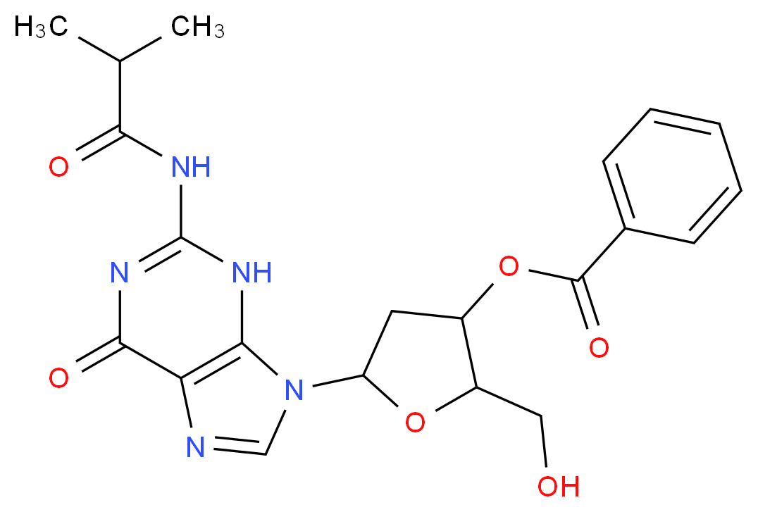 2-(hydroxymethyl)-5-[2-(2-methylpropanamido)-6-oxo-6,9-dihydro-3H-purin-9-yl]oxolan-3-yl benzoate_分子结构_CAS_63660-23-1