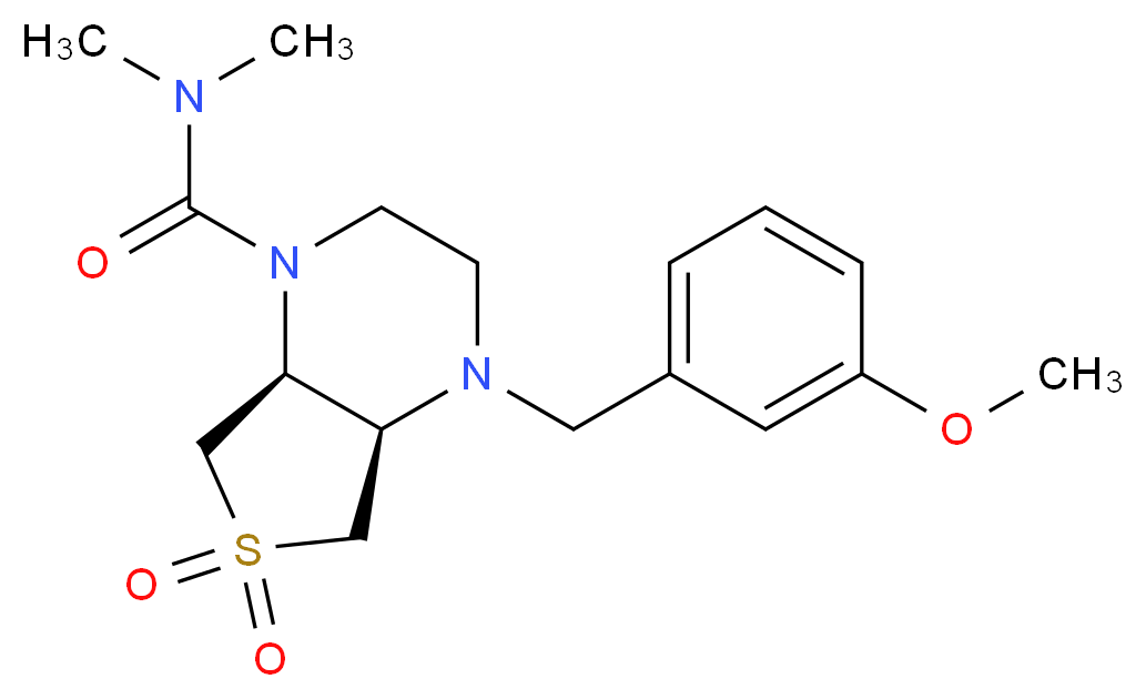 (4aR*,7aS*)-4-(3-methoxybenzyl)-N,N-dimethylhexahydrothieno[3,4-b]pyrazine-1(2H)-carboxamide 6,6-dioxide_分子结构_CAS_)