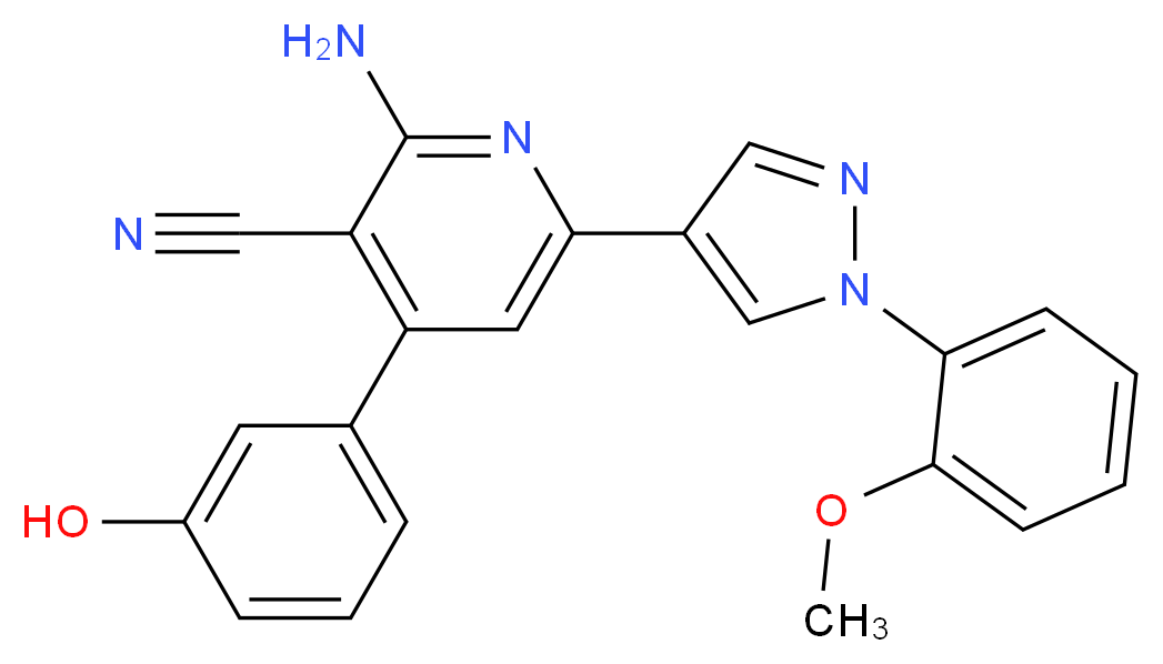 2-amino-4-(3-hydroxyphenyl)-6-[1-(2-methoxyphenyl)-1H-pyrazol-4-yl]nicotinonitrile_分子结构_CAS_)
