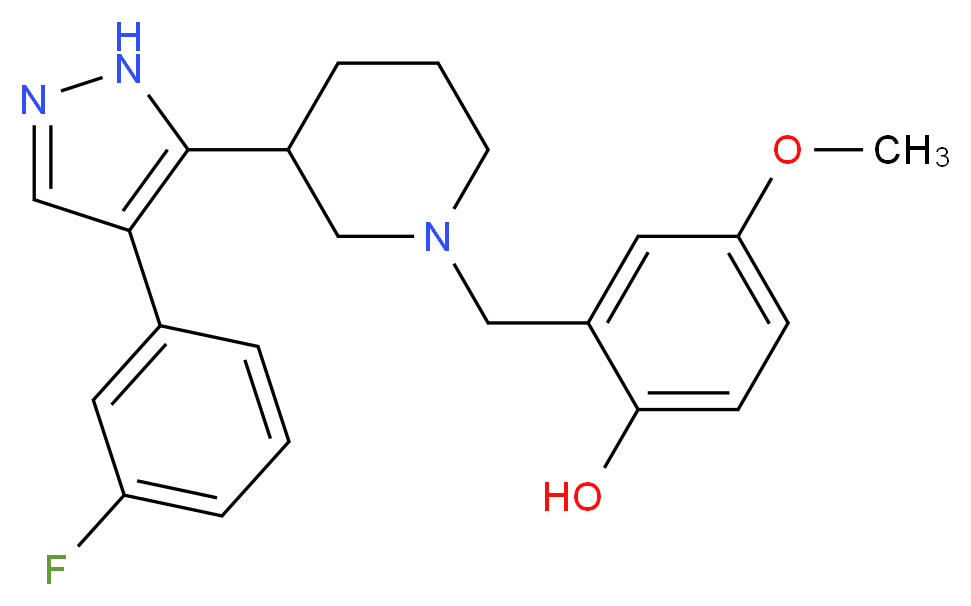 2-({3-[4-(3-fluorophenyl)-1H-pyrazol-5-yl]-1-piperidinyl}methyl)-4-methoxyphenol_分子结构_CAS_)