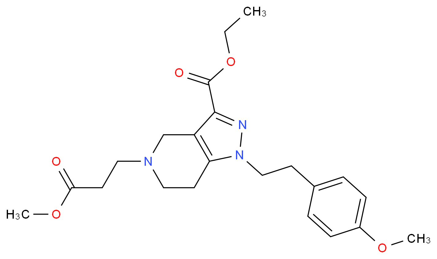 ethyl 5-(3-methoxy-3-oxopropyl)-1-[2-(4-methoxyphenyl)ethyl]-4,5,6,7-tetrahydro-1H-pyrazolo[4,3-c]pyridine-3-carboxylate_分子结构_CAS_)