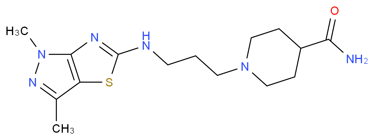 1-{3-[(1,3-dimethyl-1H-pyrazolo[3,4-d][1,3]thiazol-5-yl)amino]propyl}piperidine-4-carboxamide_分子结构_CAS_)