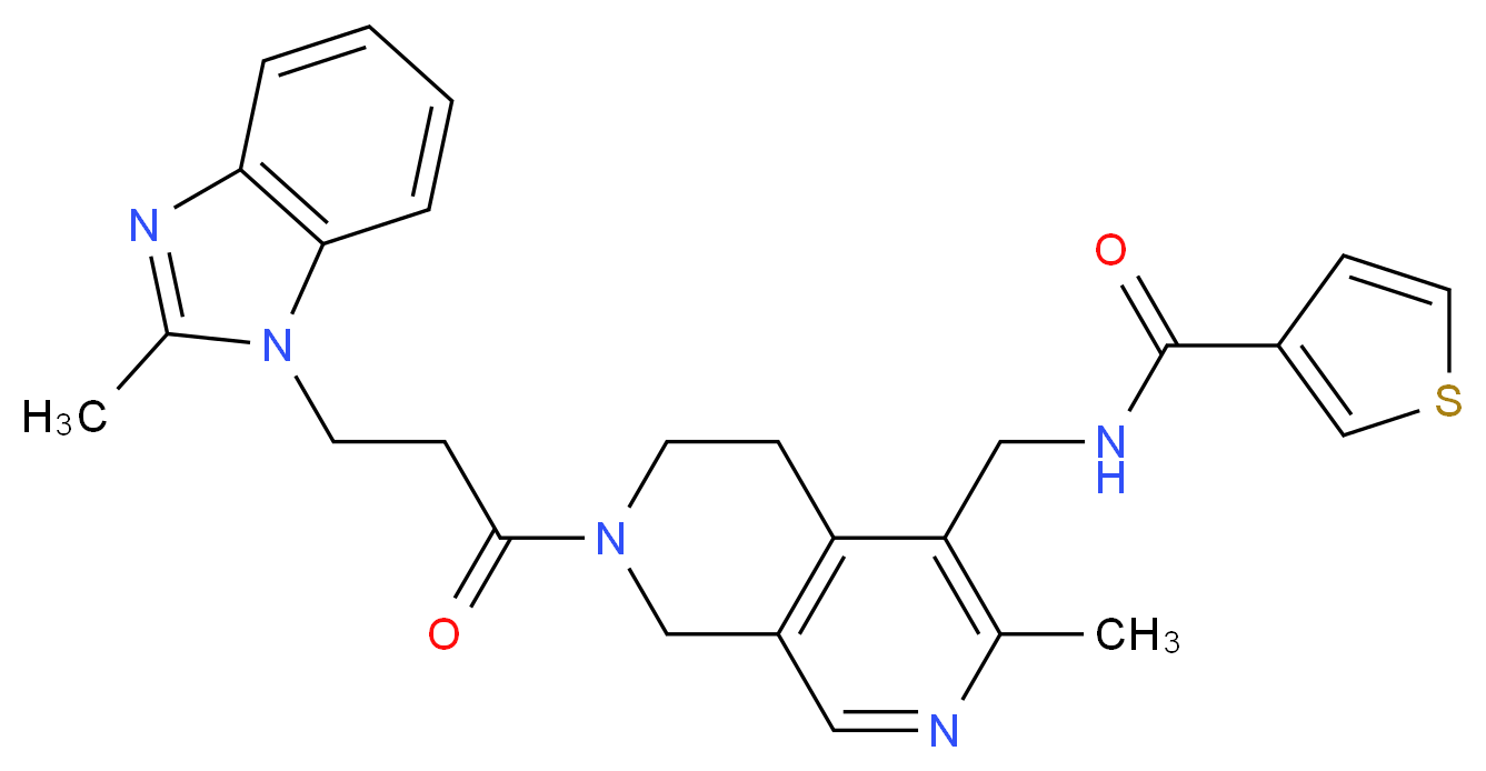 N-({3-methyl-7-[3-(2-methyl-1H-benzimidazol-1-yl)propanoyl]-5,6,7,8-tetrahydro-2,7-naphthyridin-4-yl}methyl)-3-thiophenecarboxamide_分子结构_CAS_)