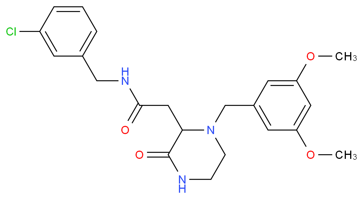 N-(3-chlorobenzyl)-2-[1-(3,5-dimethoxybenzyl)-3-oxo-2-piperazinyl]acetamide_分子结构_CAS_)