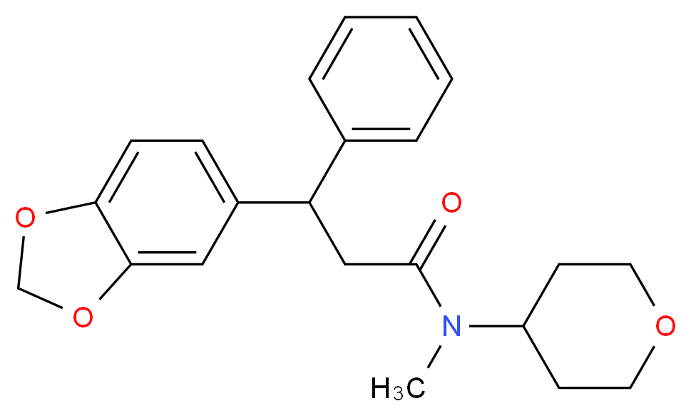 3-(1,3-benzodioxol-5-yl)-N-methyl-3-phenyl-N-(tetrahydro-2H-pyran-4-yl)propanamide_分子结构_CAS_)