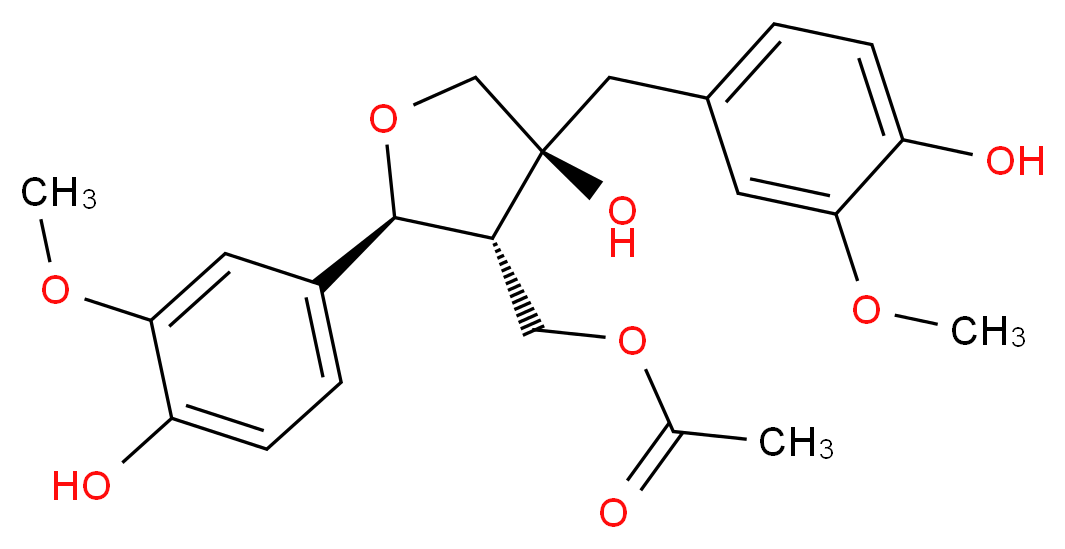 [(2S,3R,4S)-4-hydroxy-2-(4-hydroxy-3-methoxyphenyl)-4-[(4-hydroxy-3-methoxyphenyl)methyl]oxolan-3-yl]methyl acetate_分子结构_CAS_1016974-78-9