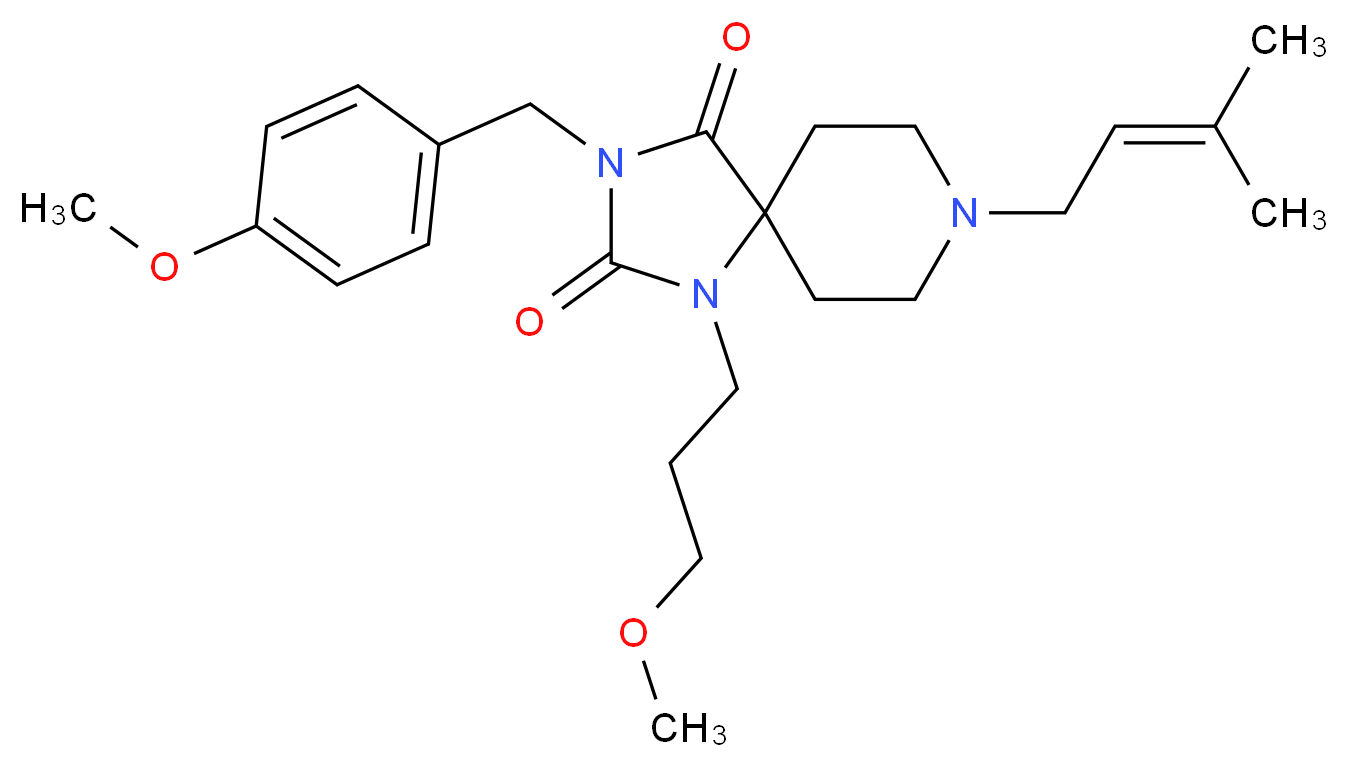 3-(4-methoxybenzyl)-1-(3-methoxypropyl)-8-(3-methyl-2-buten-1-yl)-1,3,8-triazaspiro[4.5]decane-2,4-dione_分子结构_CAS_)