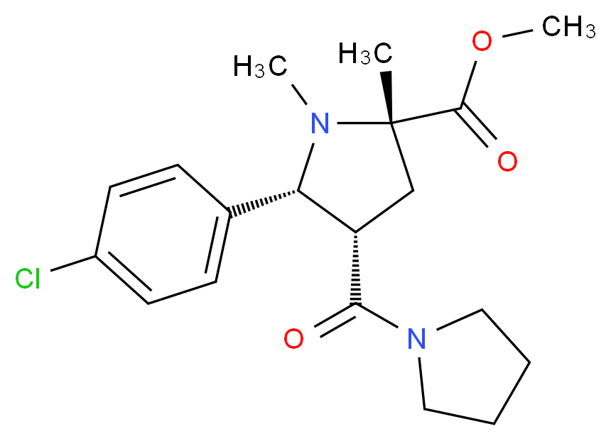 methyl (2S*,4S*,5R*)-5-(4-chlorophenyl)-1,2-dimethyl-4-(1-pyrrolidinylcarbonyl)-2-pyrrolidinecarboxylate_分子结构_CAS_)