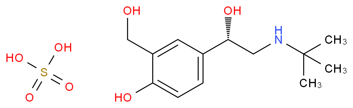 4-[(1R)-2-(tert-butylamino)-1-hydroxyethyl]-2-(hydroxymethyl)phenol; sulfuric acid_分子结构_CAS_51022-70-9