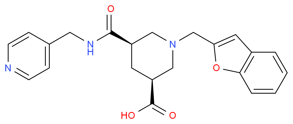 (3S*,5R*)-1-(1-benzofuran-2-ylmethyl)-5-{[(4-pyridinylmethyl)amino]carbonyl}-3-piperidinecarboxylic acid_分子结构_CAS_)