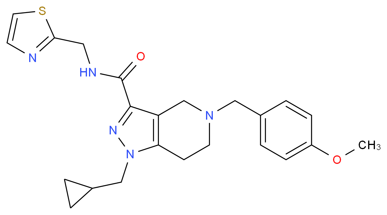 1-(cyclopropylmethyl)-5-(4-methoxybenzyl)-N-(1,3-thiazol-2-ylmethyl)-4,5,6,7-tetrahydro-1H-pyrazolo[4,3-c]pyridine-3-carboxamide_分子结构_CAS_)