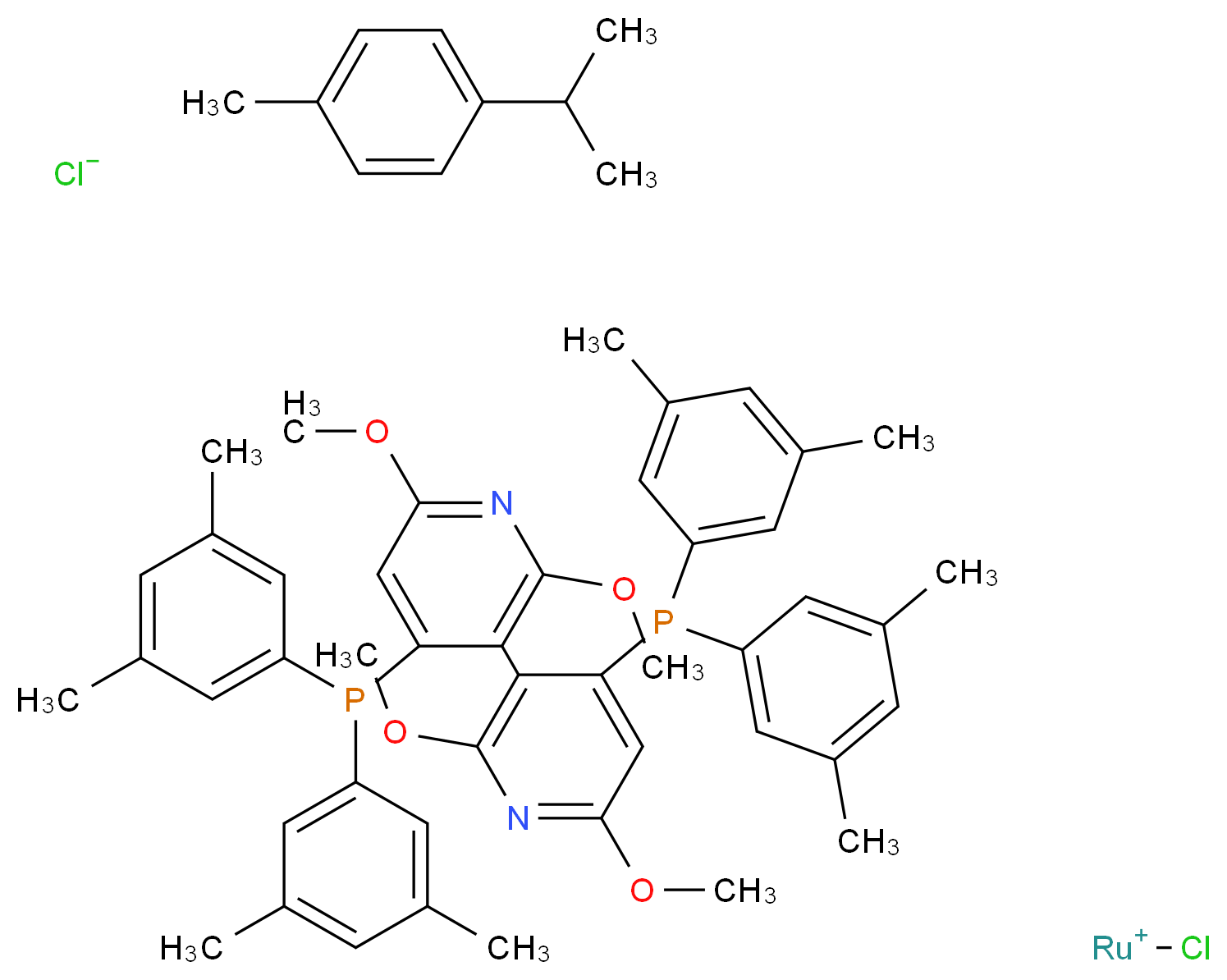 1-methyl-4-(propan-2-yl)benzene 4-[bis(3,5-dimethylphenyl)phosphanyl]-3-{4-[bis(3,5-dimethylphenyl)phosphanyl]-2,6-dimethoxypyridin-3-yl}-2,6-dimethoxypyridine chlororutheniumylium chloride_分子结构_CAS_1036379-70-0