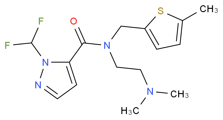 1-(difluoromethyl)-N-[2-(dimethylamino)ethyl]-N-[(5-methyl-2-thienyl)methyl]-1H-pyrazole-5-carboxamide_分子结构_CAS_)