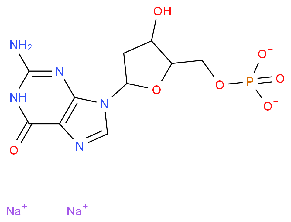 disodium [5-(2-amino-6-oxo-6,9-dihydro-1H-purin-9-yl)-3-hydroxyoxolan-2-yl]methyl phosphate_分子结构_CAS_33430-61-4