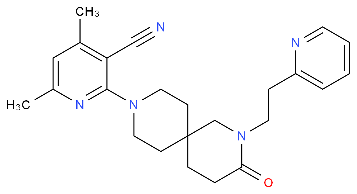4,6-dimethyl-2-[3-oxo-2-(2-pyridin-2-ylethyl)-2,9-diazaspiro[5.5]undec-9-yl]nicotinonitrile_分子结构_CAS_)