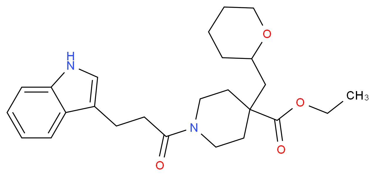 ethyl 1-[3-(1H-indol-3-yl)propanoyl]-4-(tetrahydro-2H-pyran-2-ylmethyl)-4-piperidinecarboxylate_分子结构_CAS_)