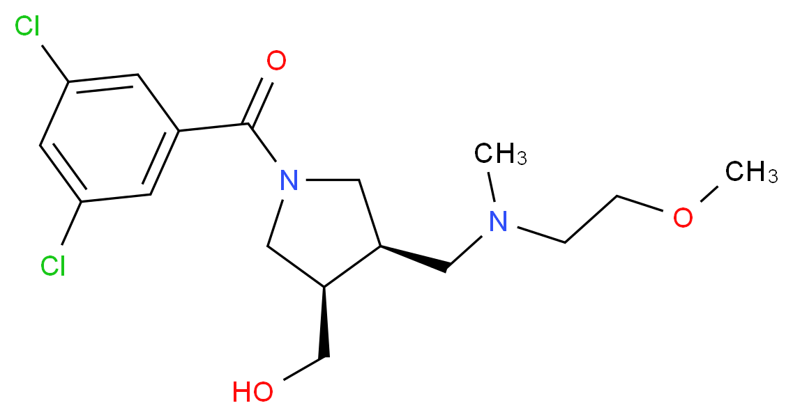 ((3R*,4R*)-1-(3,5-dichlorobenzoyl)-4-{[(2-methoxyethyl)(methyl)amino]methyl}pyrrolidin-3-yl)methanol_分子结构_CAS_)