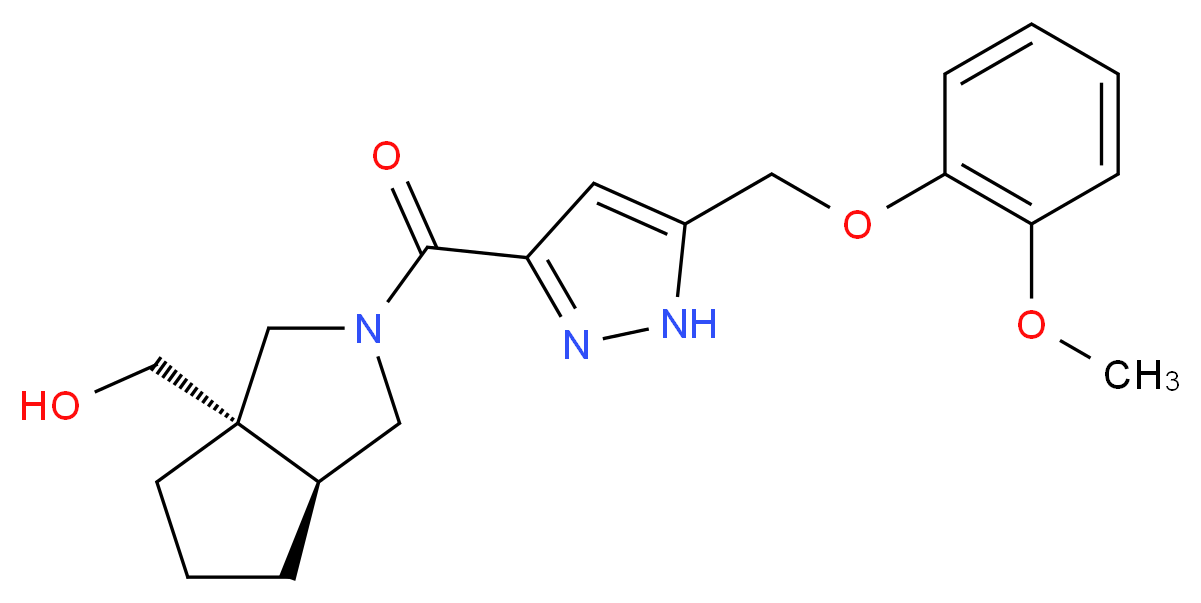 [(3aS*,6aS*)-2-({5-[(2-methoxyphenoxy)methyl]-1H-pyrazol-3-yl}carbonyl)hexahydrocyclopenta[c]pyrrol-3a(1H)-yl]methanol_分子结构_CAS_)