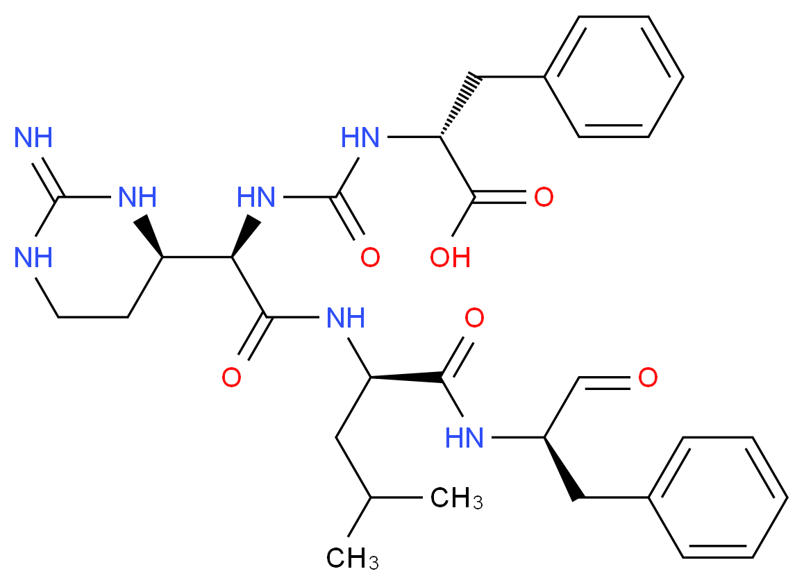 (2R)-2-({[(R)-[(4R)-2-imino-1,3-diazinan-4-yl]({[(1R)-3-methyl-1-{[(2R)-1-oxo-3-phenylpropan-2-yl]carbamoyl}butyl]carbamoyl})methyl]carbamoyl}amino)-3-phenylpropanoic acid_分子结构_CAS_9076-44-2