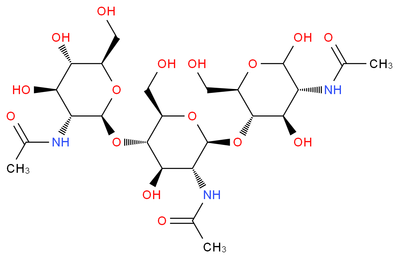 N-[(2S,3R,4R,5S,6R)-2-{[(2R,3S,4R,5R,6S)-5-acetamido-6-{[(2R,3S,4R,5R)-5-acetamido-4,6-dihydroxy-2-(hydroxymethyl)oxan-3-yl]oxy}-4-hydroxy-2-(hydroxymethyl)oxan-3-yl]oxy}-4,5-dihydroxy-6-(hydroxymethyl)oxan-3-yl]acetamide_分子结构_CAS_13121-61-4