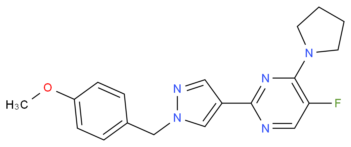 5-fluoro-2-[1-(4-methoxybenzyl)-1H-pyrazol-4-yl]-4-pyrrolidin-1-ylpyrimidine_分子结构_CAS_)
