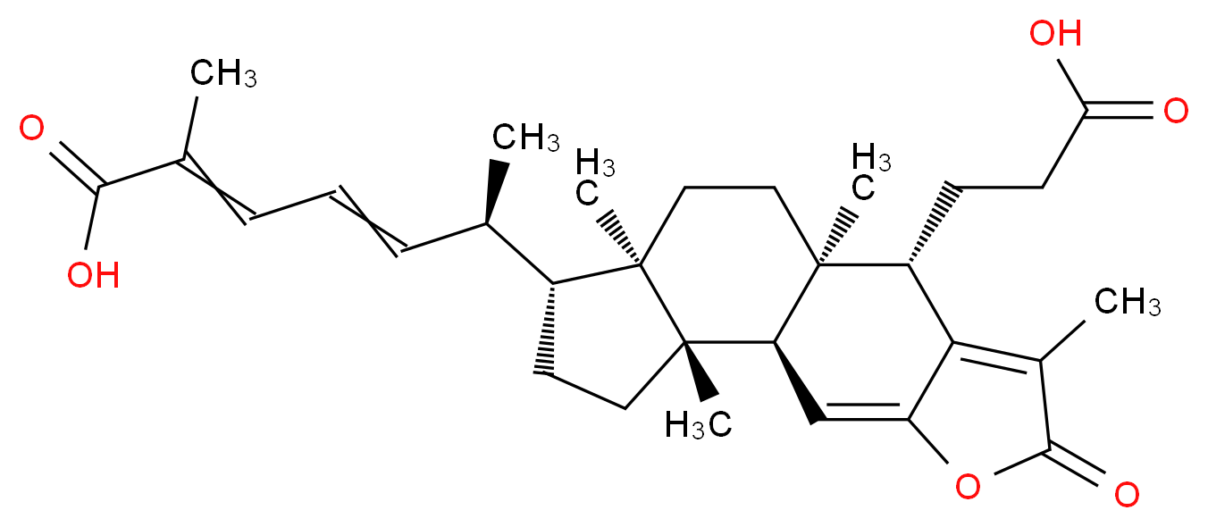 (6R)-6-[(1R,2S,5R,6R,9S,10S)-10-(2-carboxyethyl)-2,6,9,12-tetramethyl-13-oxo-14-oxatetracyclo[7.7.0.0<sup>2</sup>,<sup>6</sup>.0<sup>1</sup><sup>1</sup>,<sup>1</sup><sup>5</sup>]hexadeca-11,15-dien-5-yl]-2-methylhepta-2,4-dienoic acid_分子结构_CAS_605664-52-6