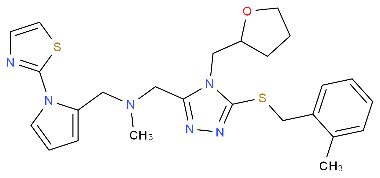N-methyl-1-[5-[(2-methylbenzyl)thio]-4-(tetrahydro-2-furanylmethyl)-4H-1,2,4-triazol-3-yl]-N-{[1-(1,3-thiazol-2-yl)-1H-pyrrol-2-yl]methyl}methanamine_分子结构_CAS_)