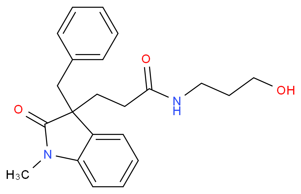 3-(3-benzyl-1-methyl-2-oxo-2,3-dihydro-1H-indol-3-yl)-N-(3-hydroxypropyl)propanamide_分子结构_CAS_)