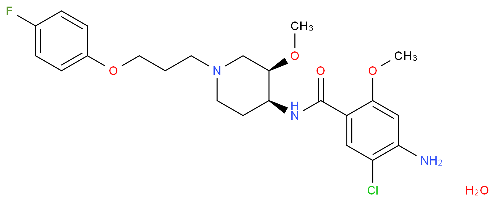 4-amino-5-chloro-N-[(3R,4S)-1-[3-(4-fluorophenoxy)propyl]-3-methoxypiperidin-4-yl]-2-methoxybenzamide hydrate_分子结构_CAS_260779-88-2