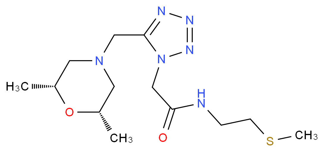 2-(5-{[(2R*,6S*)-2,6-dimethyl-4-morpholinyl]methyl}-1H-tetrazol-1-yl)-N-[2-(methylthio)ethyl]acetamide_分子结构_CAS_)