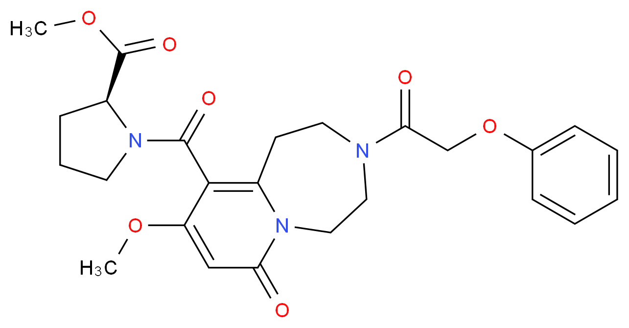 methyl 1-{[9-methoxy-7-oxo-3-(phenoxyacetyl)-1,2,3,4,5,7-hexahydropyrido[1,2-d][1,4]diazepin-10-yl]carbonyl}-L-prolinate_分子结构_CAS_)