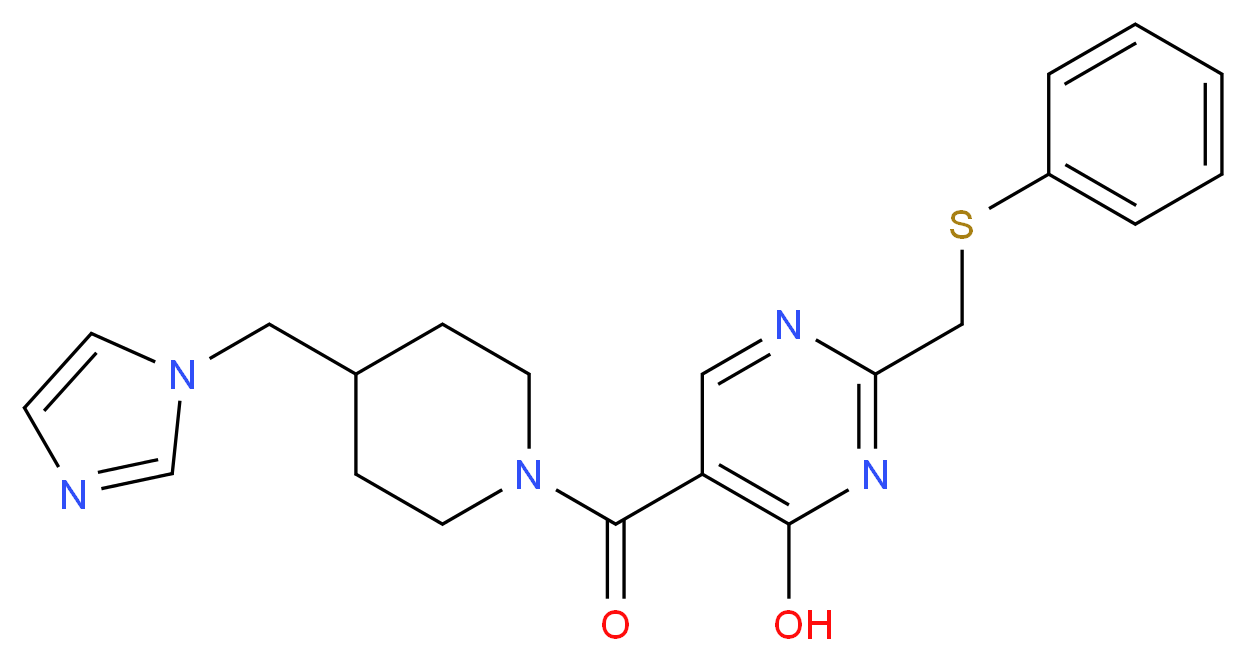 5-{[4-(1H-imidazol-1-ylmethyl)piperidin-1-yl]carbonyl}-2-[(phenylthio)methyl]pyrimidin-4-ol_分子结构_CAS_)