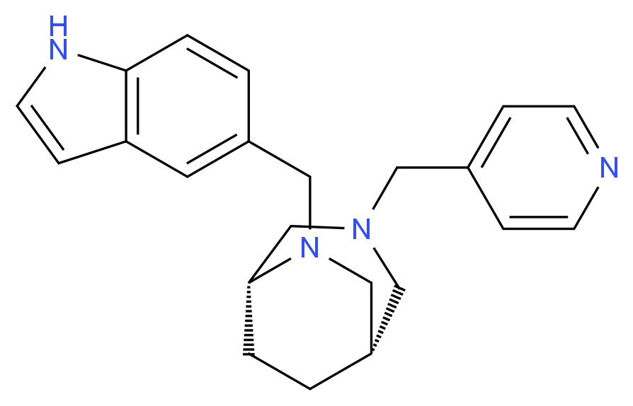 (1S*,5R*)-6-(1H-indol-5-ylmethyl)-3-(4-pyridinylmethyl)-3,6-diazabicyclo[3.2.2]nonane_分子结构_CAS_)