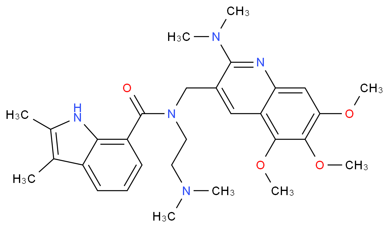 N-[2-(dimethylamino)ethyl]-N-{[2-(dimethylamino)-5,6,7-trimethoxy-3-quinolinyl]methyl}-2,3-dimethyl-1H-indole-7-carboxamide_分子结构_CAS_)