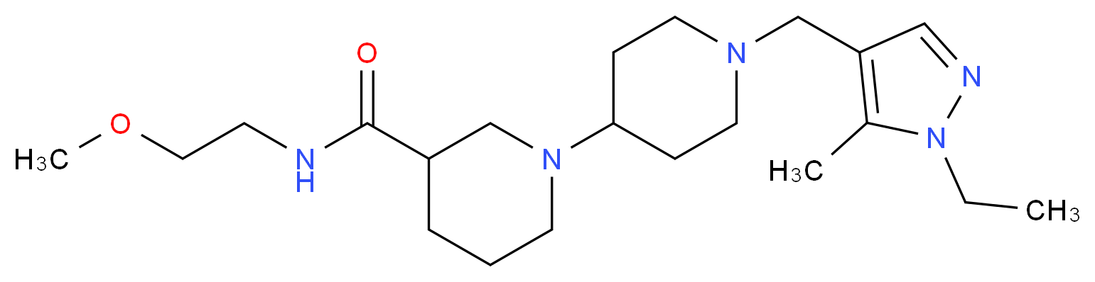 1'-[(1-ethyl-5-methyl-1H-pyrazol-4-yl)methyl]-N-(2-methoxyethyl)-1,4'-bipiperidine-3-carboxamide_分子结构_CAS_)