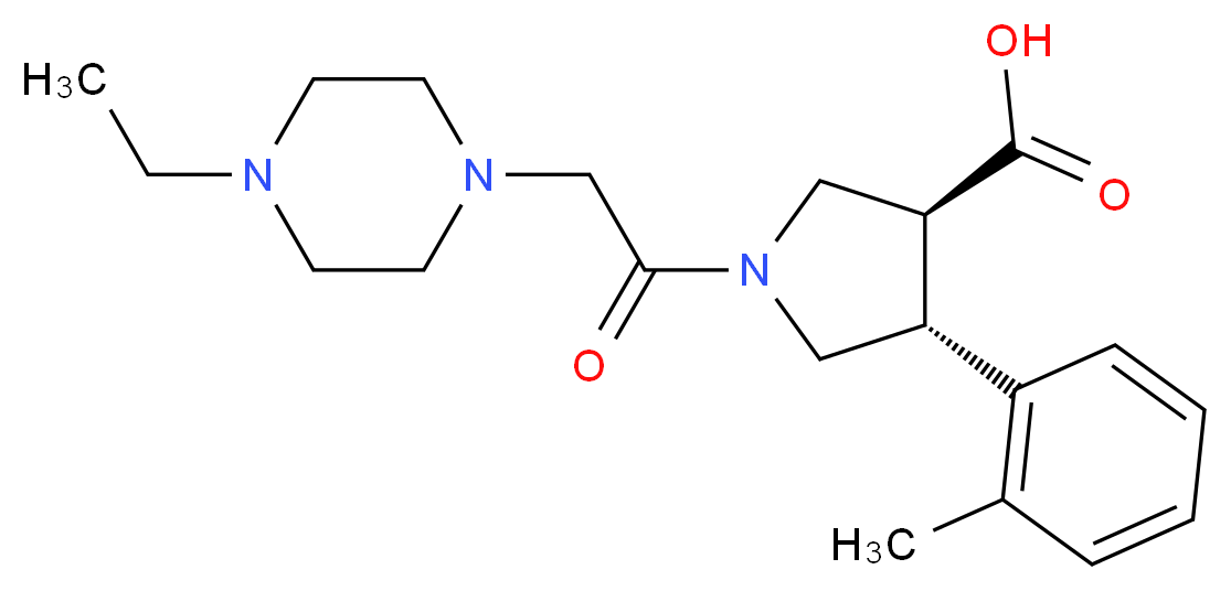 (3S*,4R*)-1-[(4-ethylpiperazin-1-yl)acetyl]-4-(2-methylphenyl)pyrrolidine-3-carboxylic acid_分子结构_CAS_)